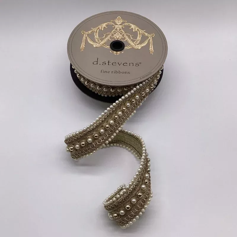 1.75x 5yds Metallic Jewel Pearl Poiret Trim, Gold