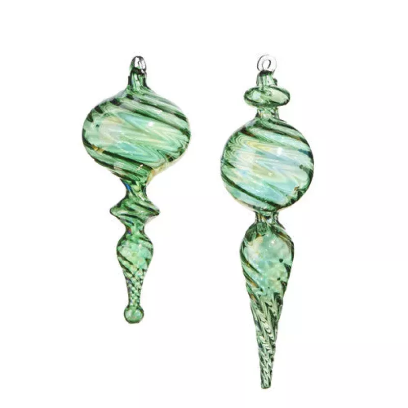 10 Green Blown Glass Finial Ornament