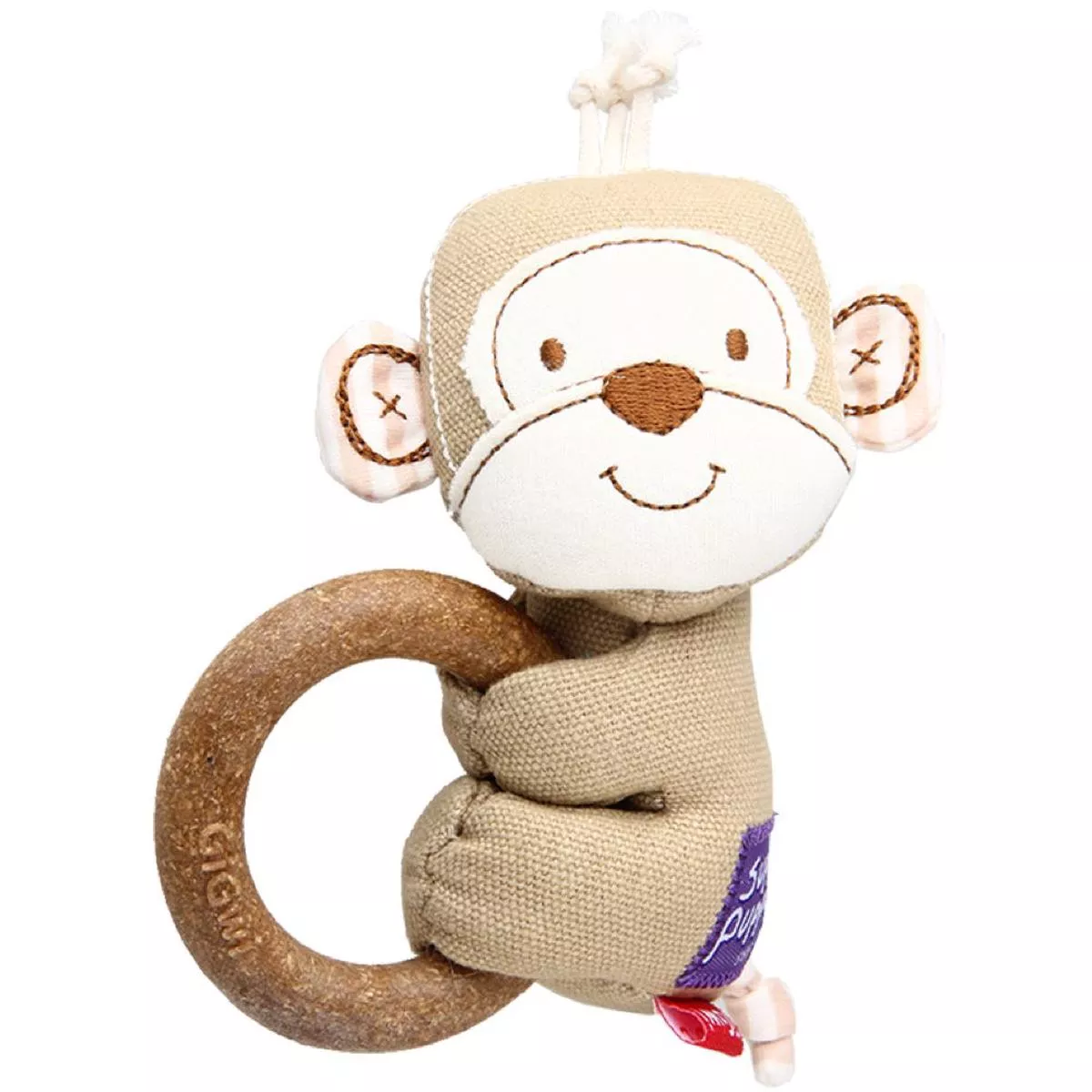 10% OFF: GiGwi Suppa Puppa Wooden Ring Plush Dog Toy (Monkey)