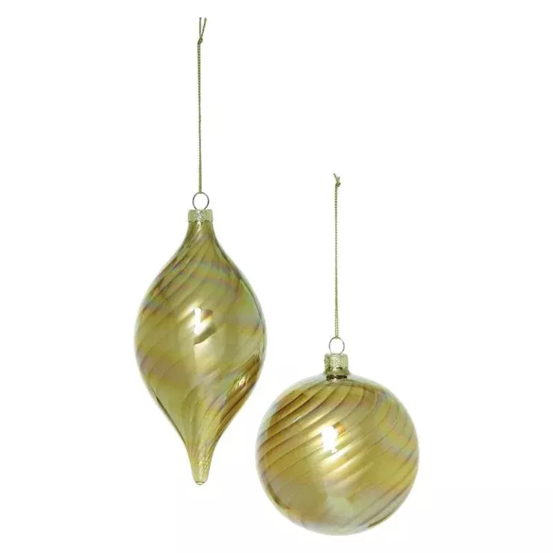 100MM Iridescent Pearl Swirl Gold Ornament