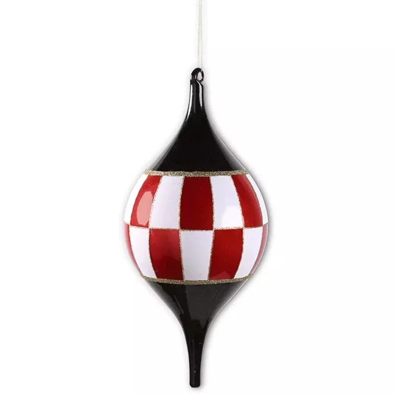 13 Inch Glass Red and White Checkered Teardrop Ornament