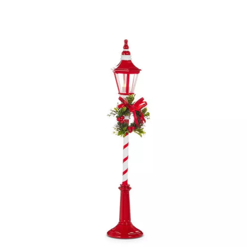 18.25 Lighted Red and White Lamp Post