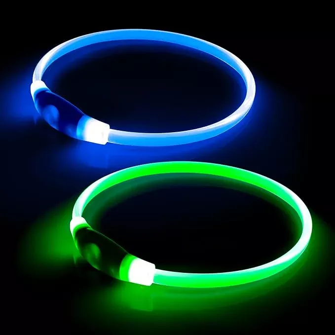 【2-Pack】 Rechargeable LED Dog Light Up Collar Set – Illuminate Night Walks with Universal Safety Light for Small, Medium, and Large Dogs (Green&Blue)
