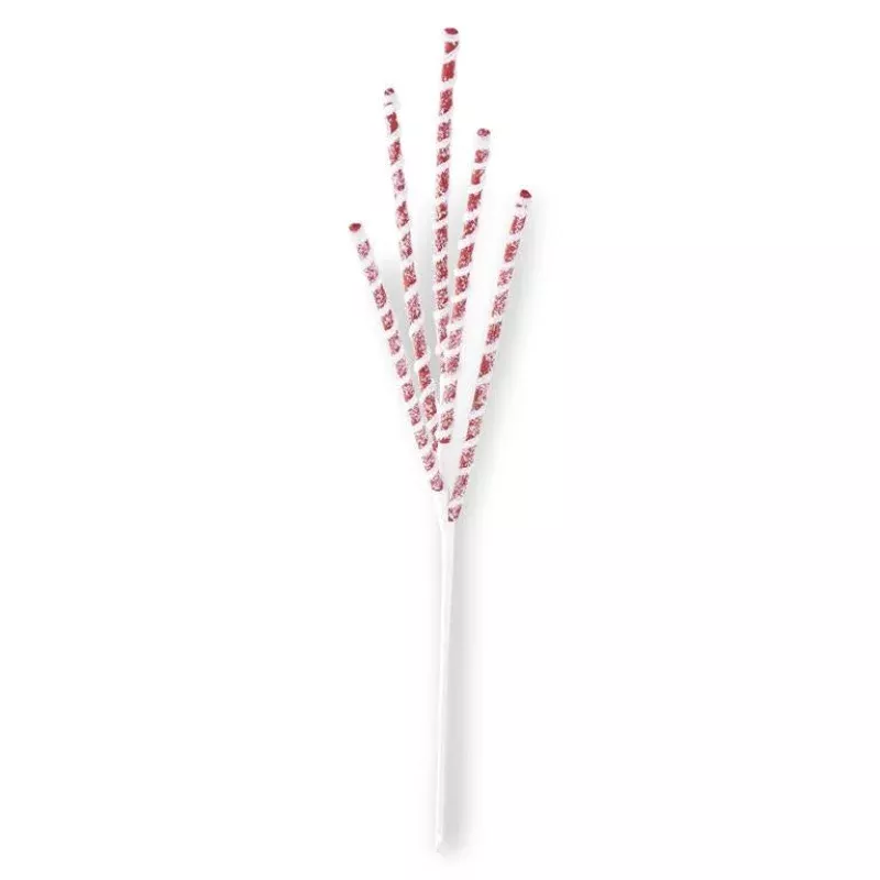 24 Inch Glittered Red & White Flocked Spiral Spike Spray
