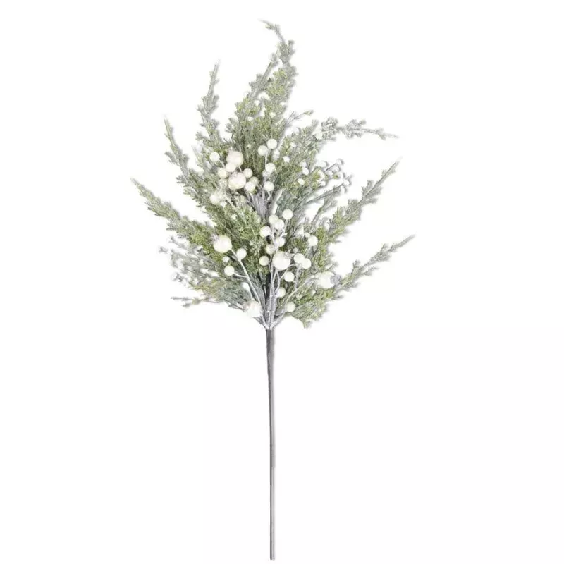 30 Inch Snowy Cypress Pine Spray with Pearls