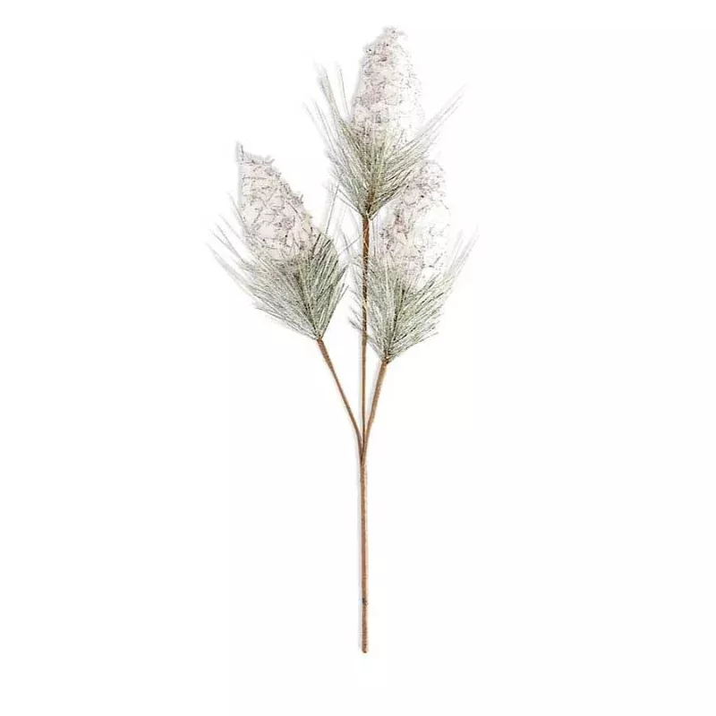 34 Inch Snowy Pinecone Spray With Long Needle Pine