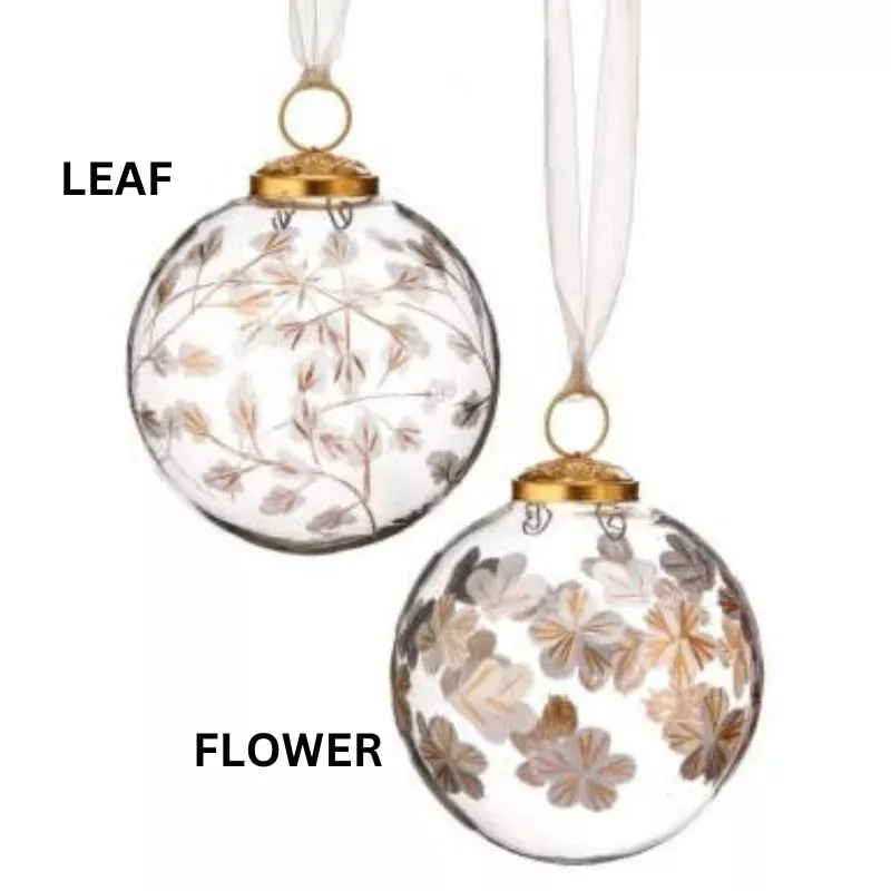 4 Clear Glass Etched Ball Ornament