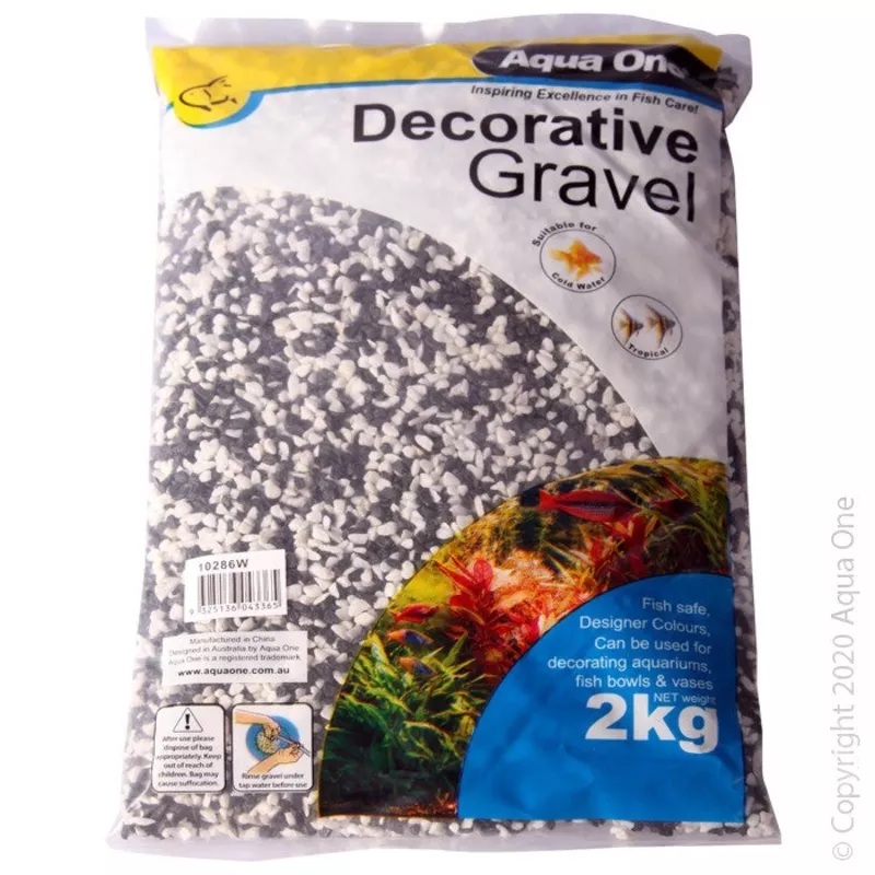 AQUA ONE DECORATIVE GRAVEL 2KG MIXED WHITE BLACK 2MM
