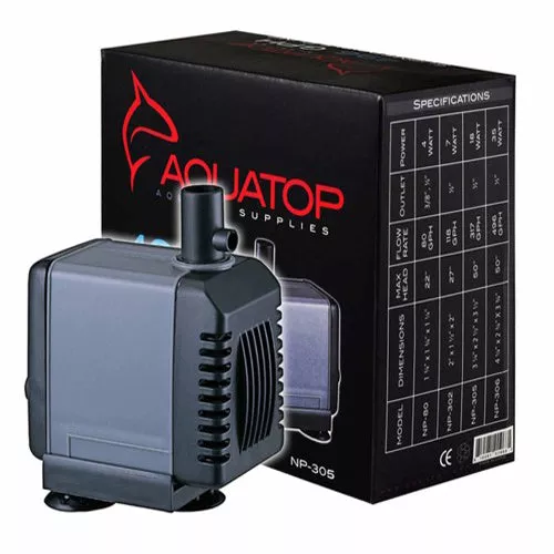 Aquatop, Aquatop NP-305 Aquarium Submersible Water Pump, Black, Grey, 1 Each