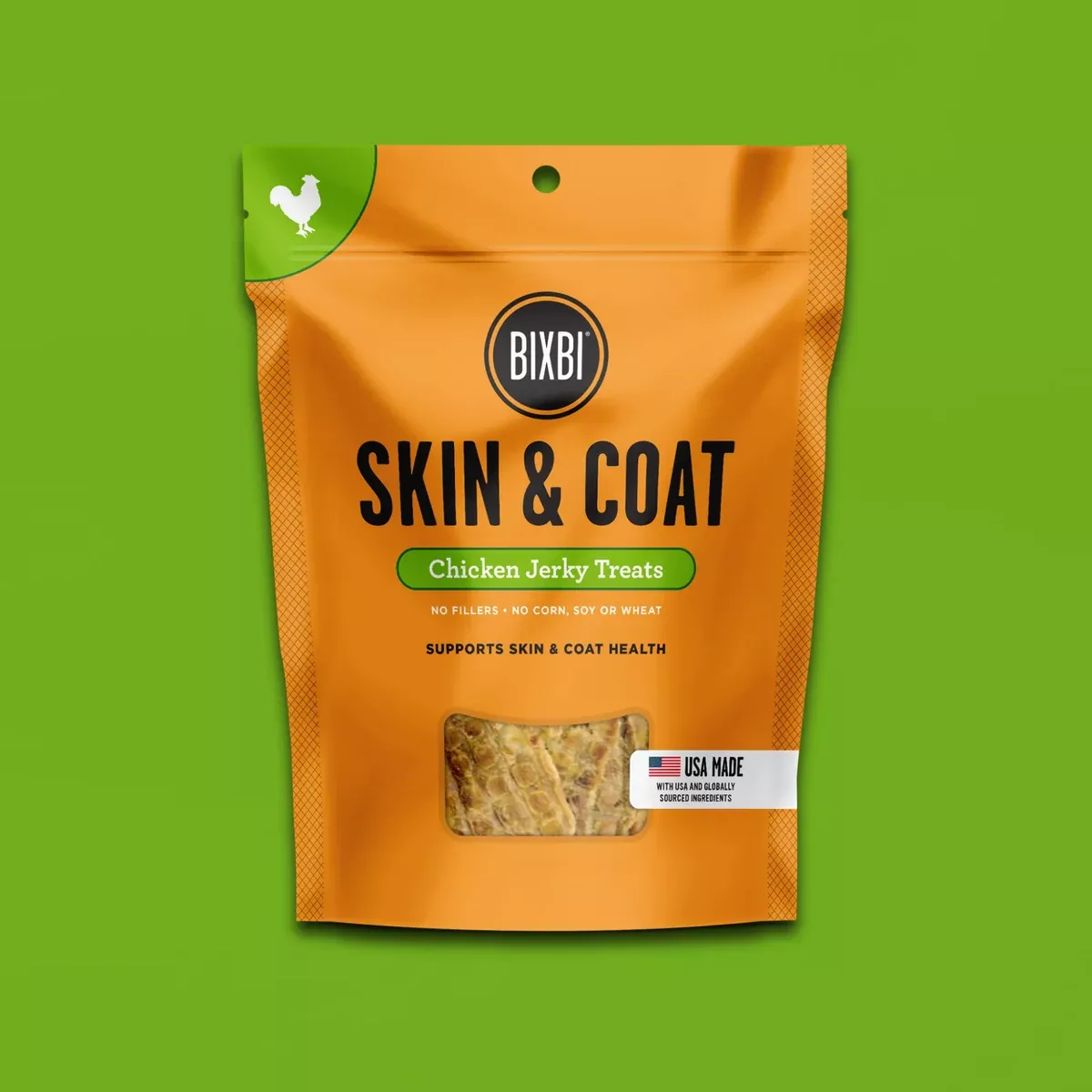 Bixbi Skin & Coat Jerky Dog Treats – Chicken – 12oz Pouch