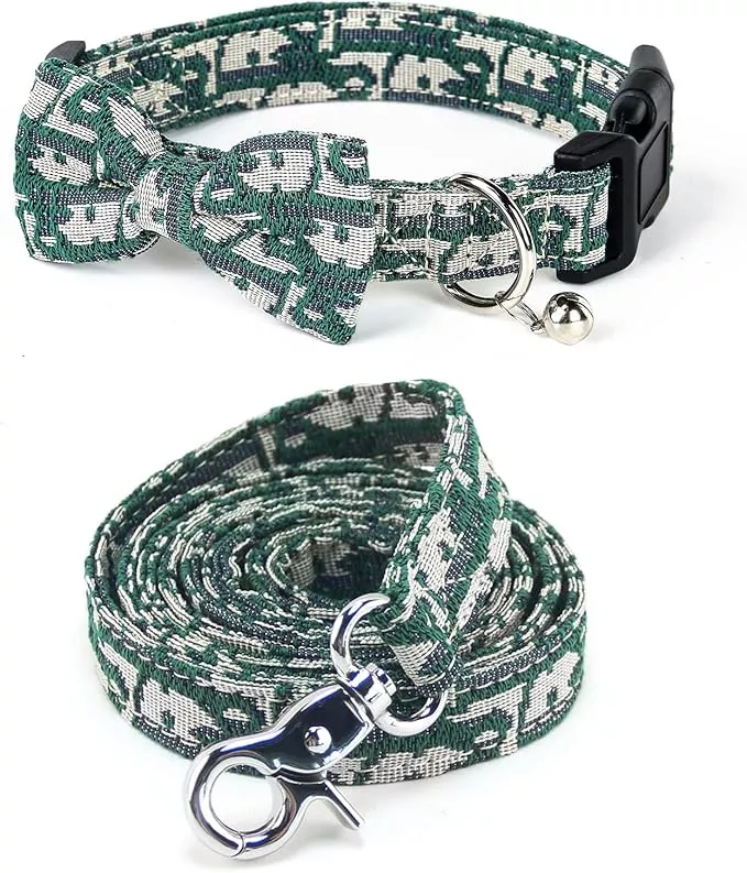 Bowtie Collars for Big Dogs, Elegant Puppy Collars with Leash Set, Dog Collars with Bowtie Adjustable 15.7″-20.9″, Green, L