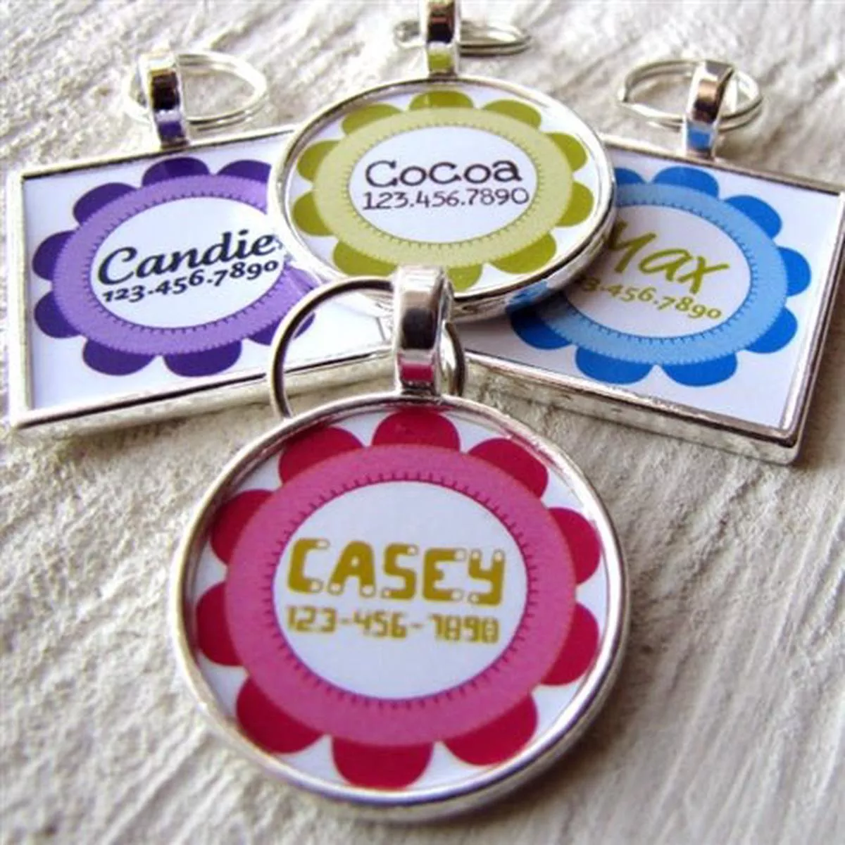 Craft Flower Custom Silver Pet ID Tag