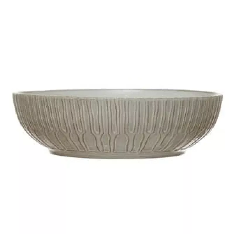 Debossed Stoneware Bowl, White