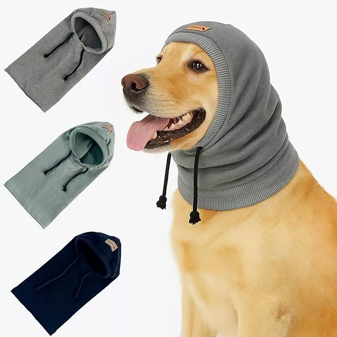 Dog Hat | Bandana for Warmth, Perfect for Fireworks, Thunderstorms, and Grooming(Grey-S)