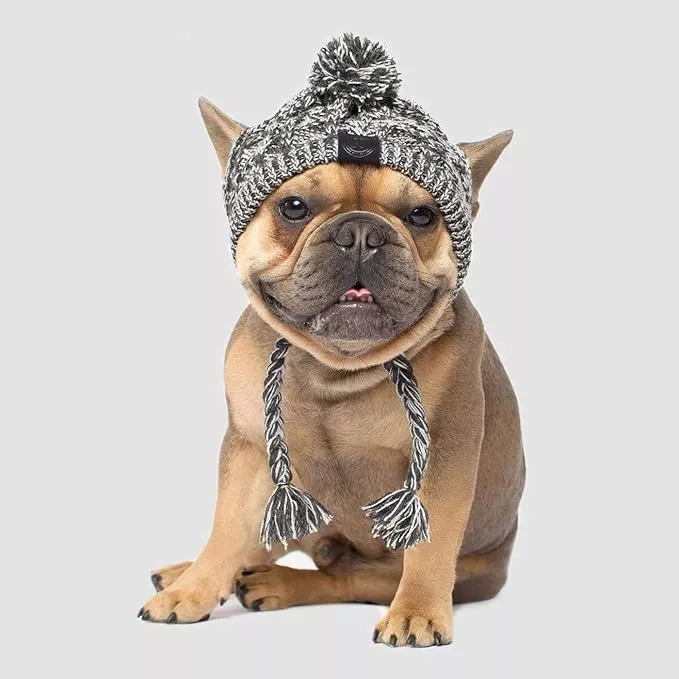 Dog Kintted Hat,Winter Warm Woolen Cap for Small Medium Large Dogs,Puppy Pom Pom Hat Headwear Costume Accessory (Grey L)