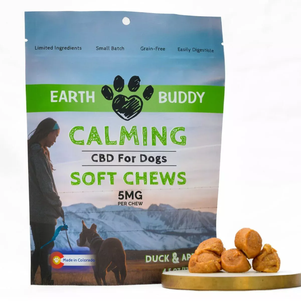 Earth Buddy Calming Chews for Dogs – Duck & Apple 5mg 4.5oz