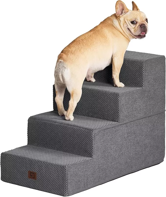 EHEYCIGA Dog Stairs for Bed 20″ H, 4-Step Extra Wide Dog Steps for High Bed, Pet Steps for Small Dogs and Cats, Non-Slip Balanced Pet Ramp Indoor, Brown