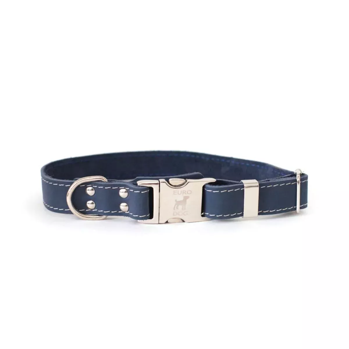 Euro-Dog Quick-Release Leather Dog Collar Large Navy