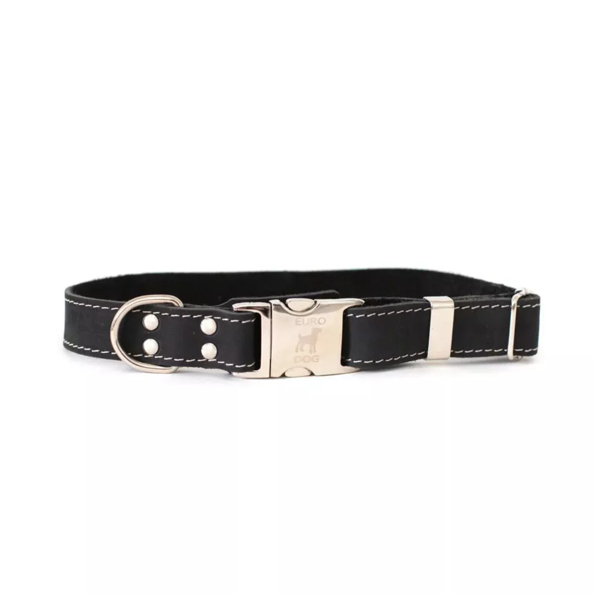 Euro-Dog Quick-Release Leather Dog Collar Medium Black