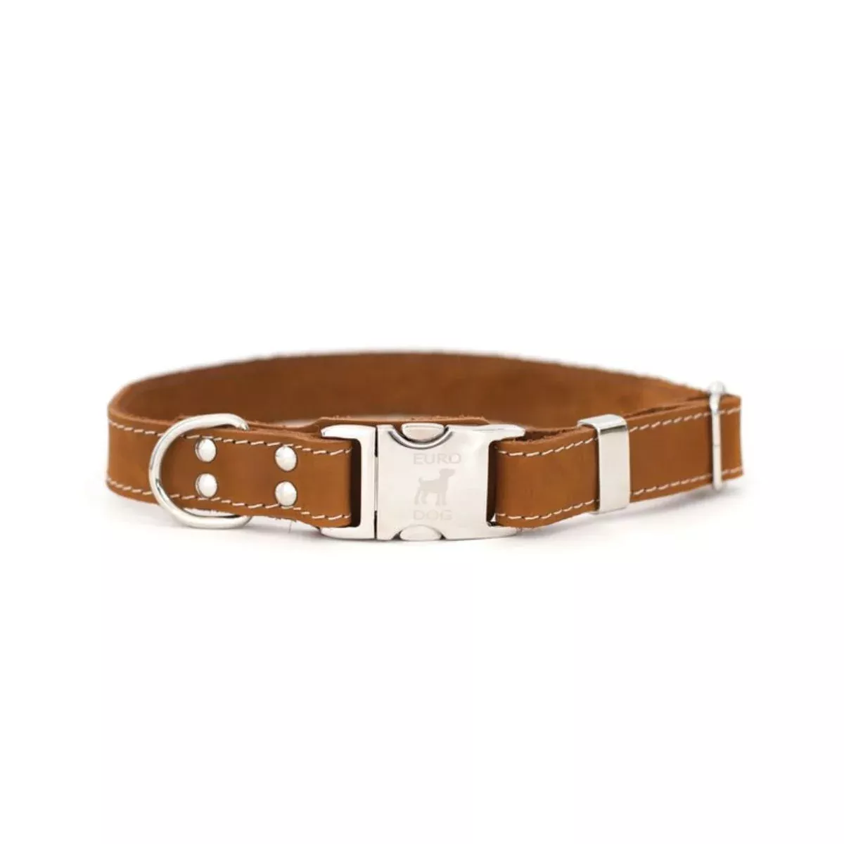 Euro-Dog Quick-Release Leather Dog Collar Medium Brown