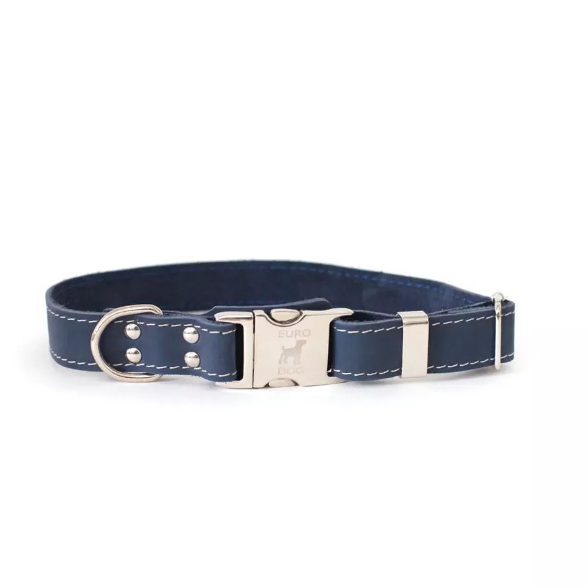 Euro-Dog Quick-Release Leather Dog Collar Small Navy