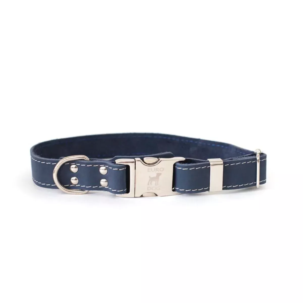 Euro-Dog Quick-Release Leather Dog Collar X-Small Navy