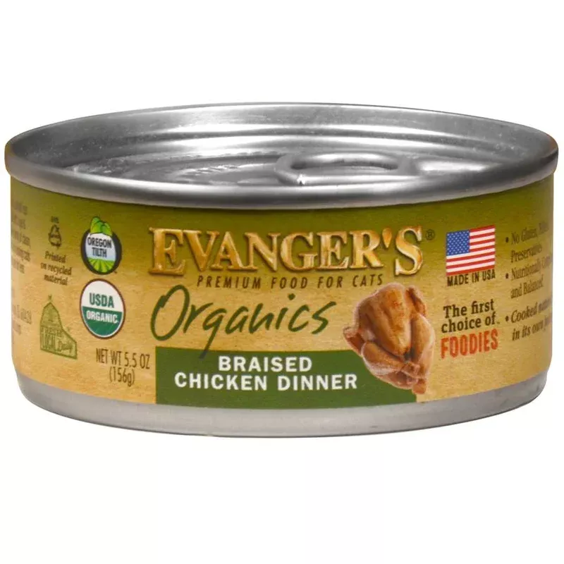 Evanger’s Organic Braised Chicken Dinner, Wet Cat Food, 5.5-oz Case of 24