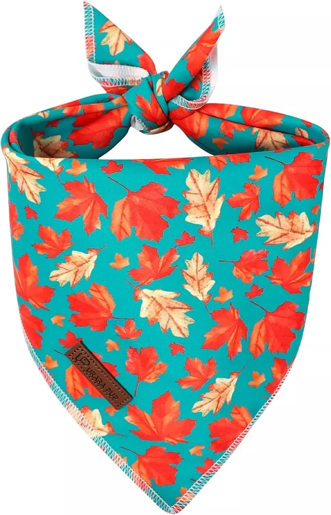 Fall Dog Bandana – Green Maple Leaf Triangle Scarf for Small Medium Large Dogs, Soft Cotton Pet Bib for Autumn Thanksgiving, Adjustable Dog Kerchief for Seasonal Outings