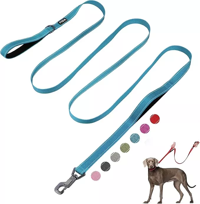 Fida 10ft Heavy Duty Dog Leash with 2 Comfortable Padded Handles, Traffic Handle & Advanced Easy Snap Hook, Reflective Walking Lead for Large, Medium & Small Breed Dogs, Grey