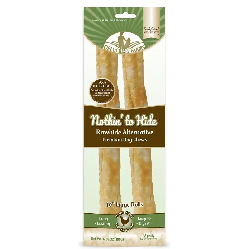 Fieldcrest Farms Nothin To Hide 10-Inch Large Roll Chicken 2-Pack, Dog Chew
