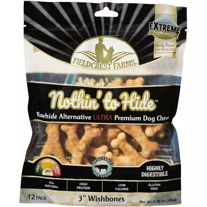 Fieldcrest Farms Nothin To Hide 3-Inch Ultra Wishbone Beef 12-Pack, Dog Chew