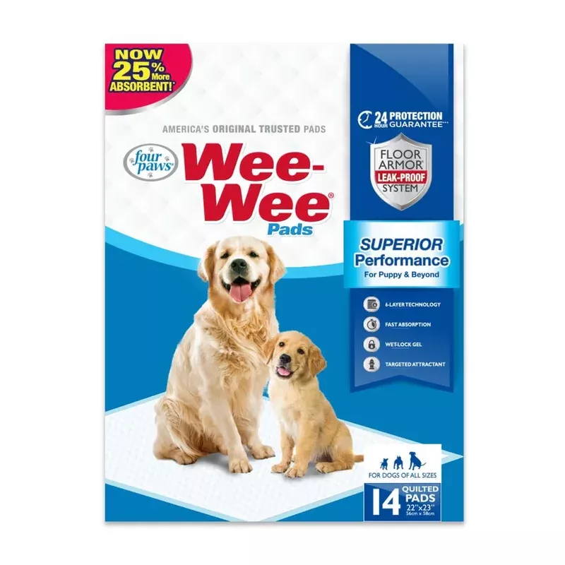 Four Paws Wee-Wee Superior Performance Pee Pads 22-Inch X 23-Inch, 14-Count