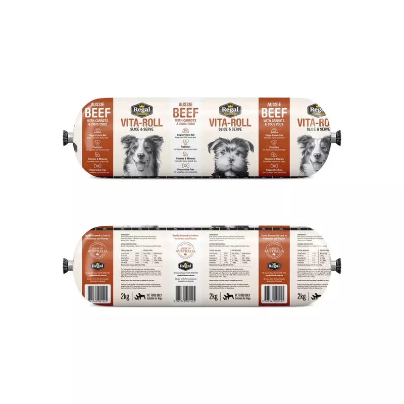 *FROZEN* Regal Fresh Vita Roll Cooked Beef with Carrots & Cous Cous 2kg