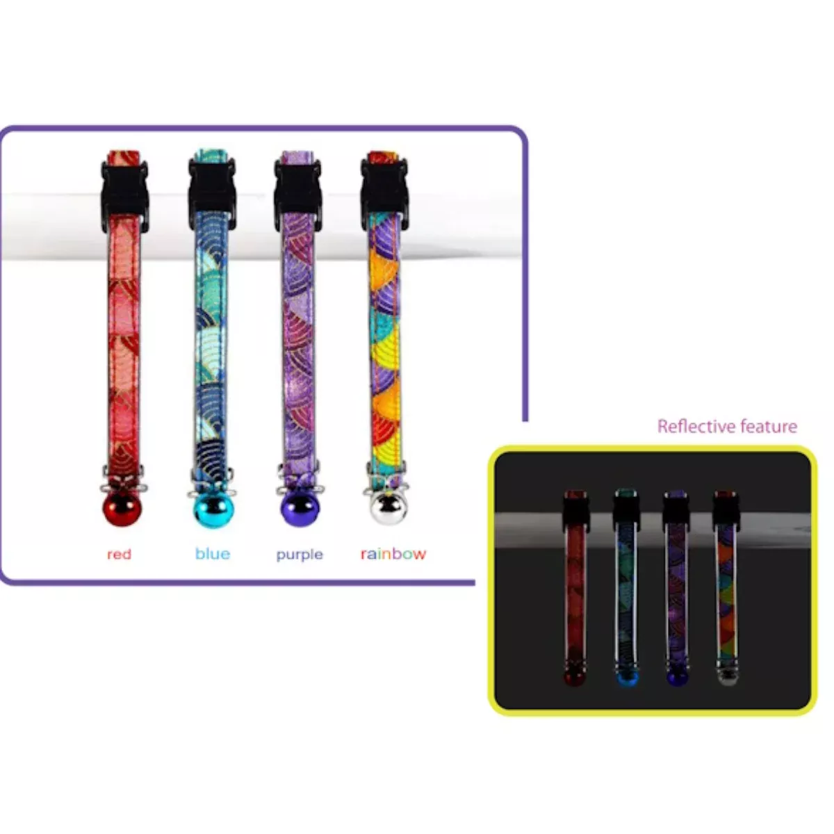 Goli Design Polyester Nami Rainbow Reflective Cat Collar7.25″