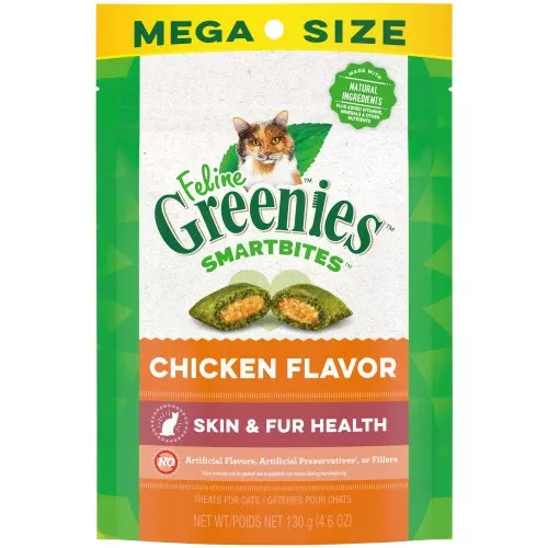 Greenies, Greenies Feline SmartBites Skin & Fur Crunchy & Soft Adult Cat Treats, Chicken, 1 Each/4.6 Oz