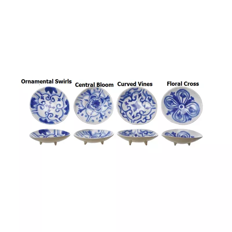 Hand-Painted Stoneware Footed Dish