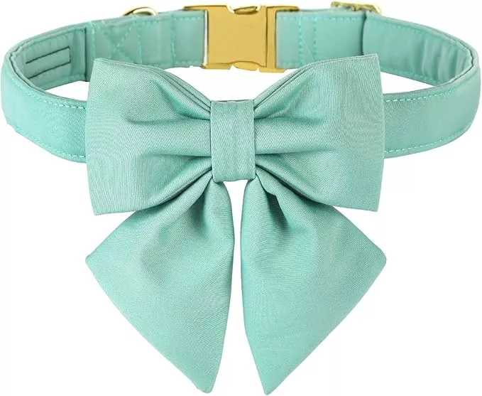 Maca Bates Mint Green Dog Collar with Cute Solid Sailor Bow Tie for Extra Small Girl Boy Dogs,Adjustbale Durable Breakaway Soft Collars with Bowtie for Female Male Puppy,Pet with Metal Buckle