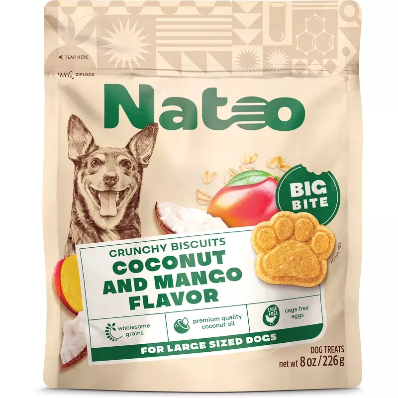 Natoo Crunchy Dog Biscuits Big Bite Coconut & Mango 8 oz