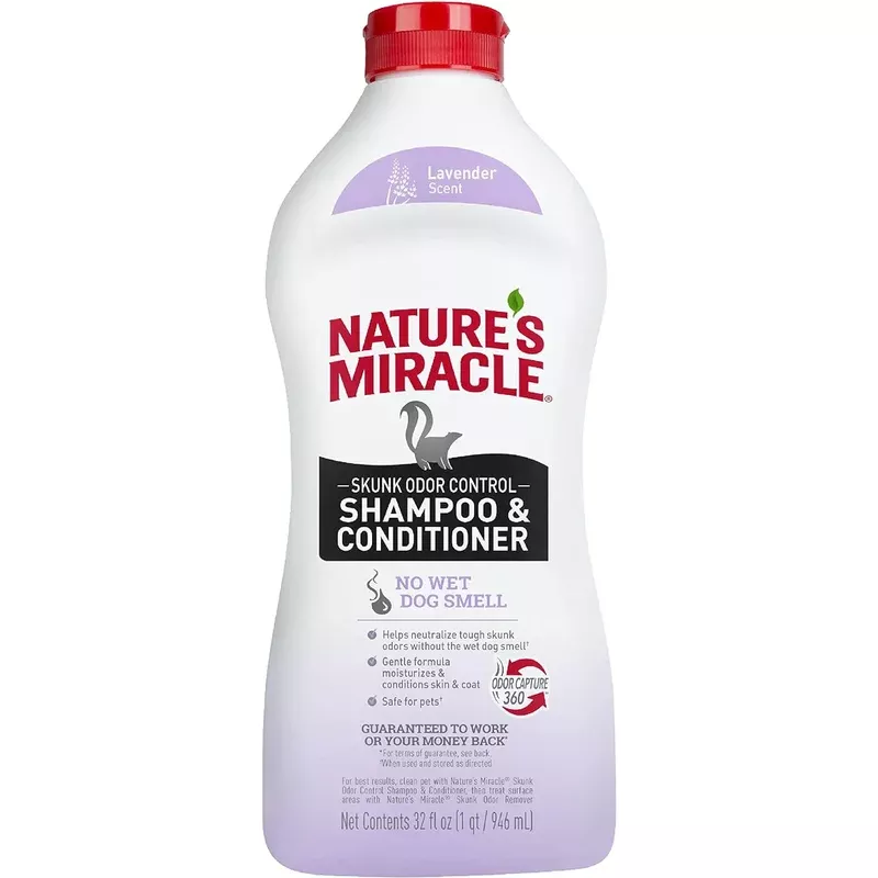 Nature’s Miracle Skunk Odor Control Shampoo & Conditioner Lavender Scent 32-oz, Pet Shampoo