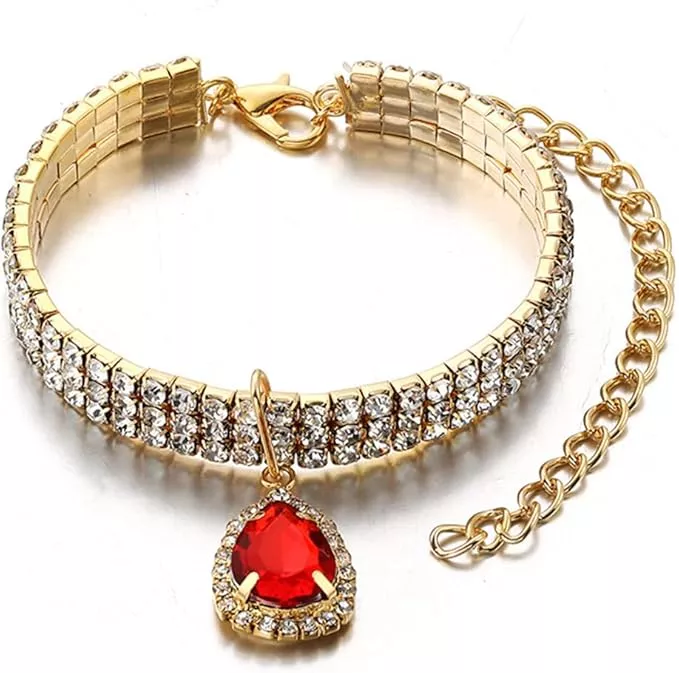 Pet Collar Gold with Diamond Shiny Adjustable Crystal Wedding Cat Collar Dog Small and Medium Pet Collar Glitter Decoration