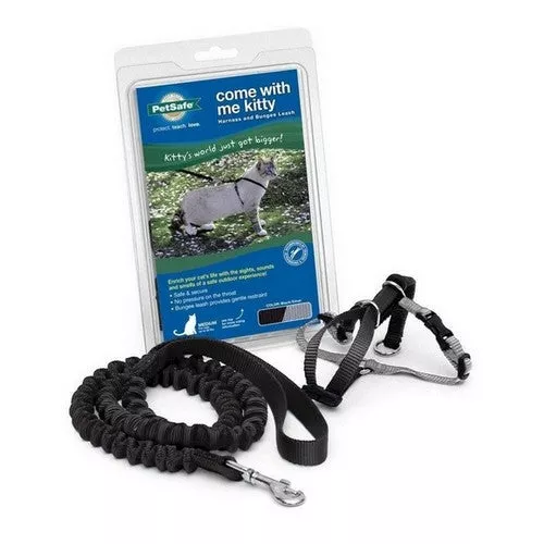 PetSafe, PetSafe Premier Come With Me Kitty Harness & Bungee Leash Combo, Black/Silver,1 Each / Small