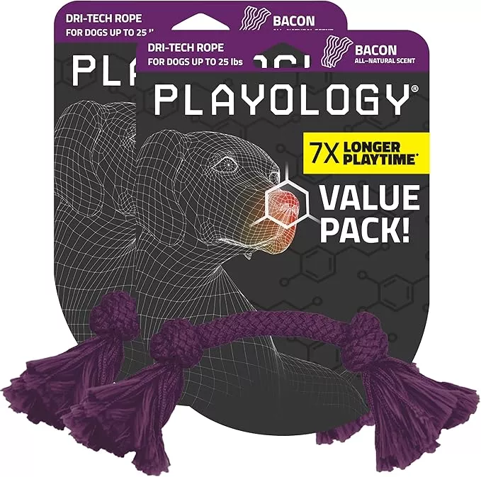 Playology Dog Toys | Dri-Tech Rope Toy Tug of War Rope for Aggressive Chewers (Value 2-Pack) | Medium Peanut Butter/Beef Scented Toys – Easy to Clean and Made from Non Toxic Materials