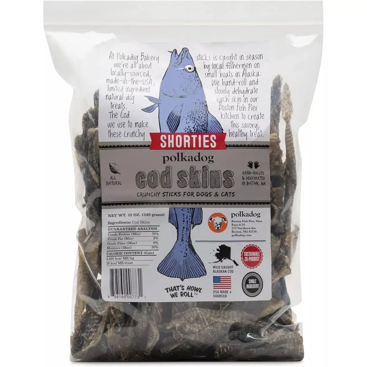 Polka Dog Cod Skins Shorties Dog Treats 12oz Bulk