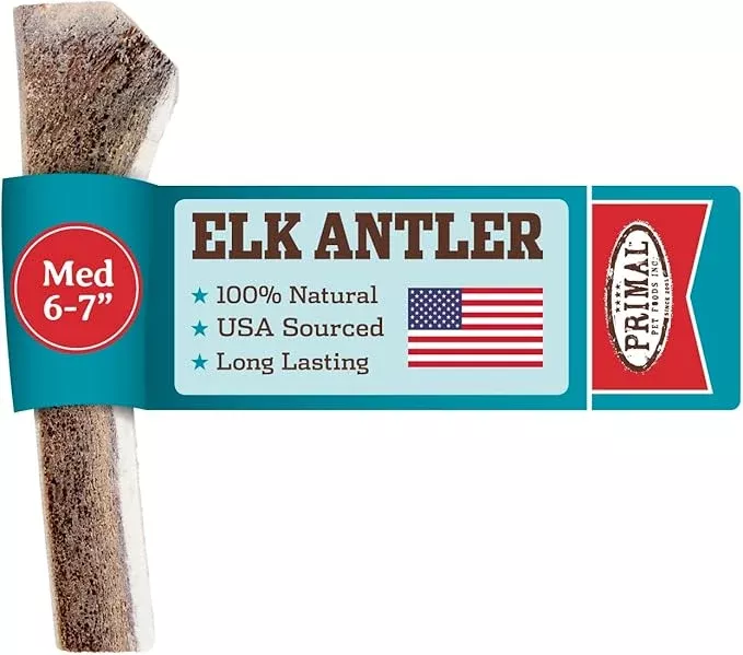 Primal Antlers for Dogs, Grade A Split Elk Antlers for Medium Canines 15-30 lb, Natural Chews for Aggressive Chewers, Naturally Shed, Long Lasting Dog Bones, 1 ct