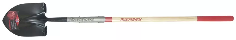 Razor-Back Round Point Shovel, Supersocket And Powerstep , With Wood Handle And Cushion Grip
