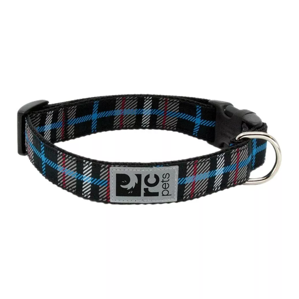 RC Pets Clip Collar Black Twill Plaid 1″ Width Medium