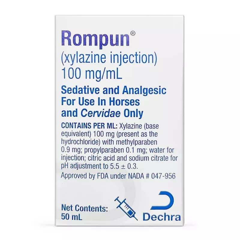 Rx Rompun (xylazine) Injection for Horses, 100 mg/mL x 50 mL