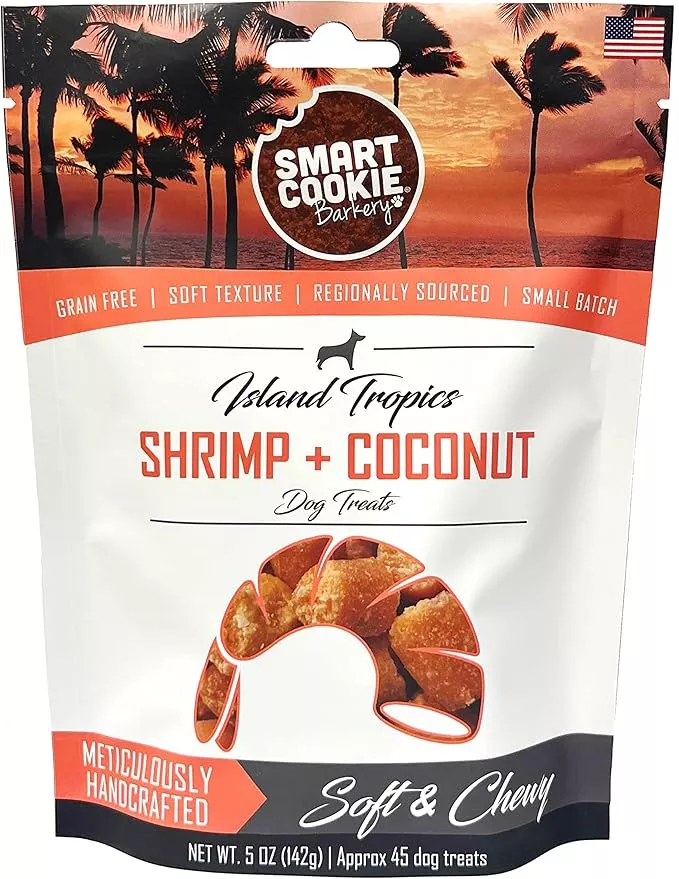 Smart Cookie All Natural Soft Dog Treats – Shrimp & Coconut – Healthy Dog Treats for Allergies, Sensitive Stomachs – Chewy, Grain Free, Human-Grade, Made in The USA – 5oz Bag, 1 Pack