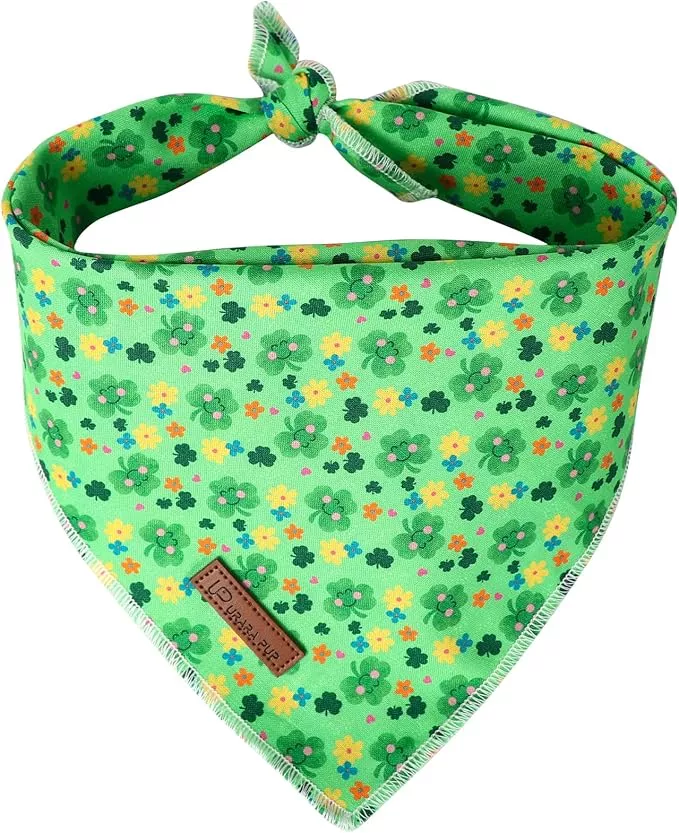 St. Patrick’s Dog Bandana, Shamrock Triangle Bid Scarf for Small Medium Dog, Cotton Pet Kerchief for Girl Boy Dogs or Cats, Cute Spring Dog Bandana, Puppy Green Dog Bandana