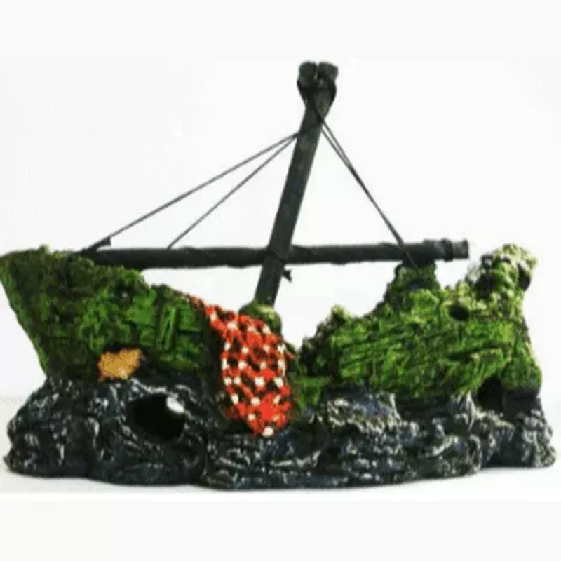 Sunken Fisherman Boat Aquarium Decor